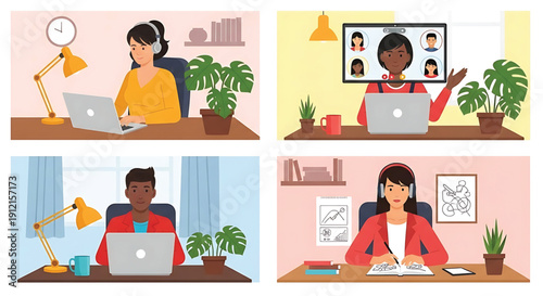 Diverse Team Working Remotely and Collaborating Online