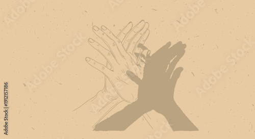Hands crossing shadows artistic illustration on textured background