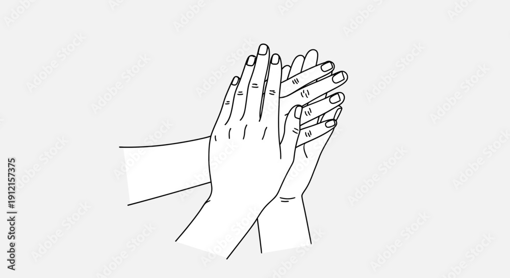 Obraz premium Hands clapping in outlined illustration for recognition and agreement