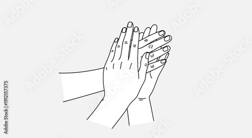 Hands clapping in outlined illustration for recognition and agreement