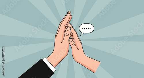 Hands clapping together with speech bubble communication and cooperation
