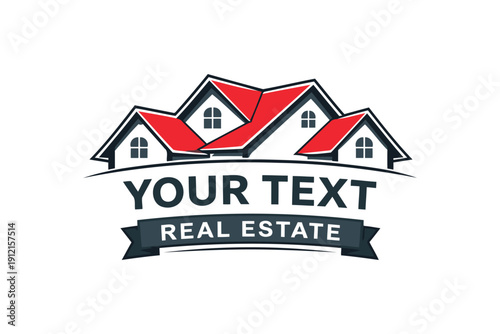 real estate company logo with house and banner
