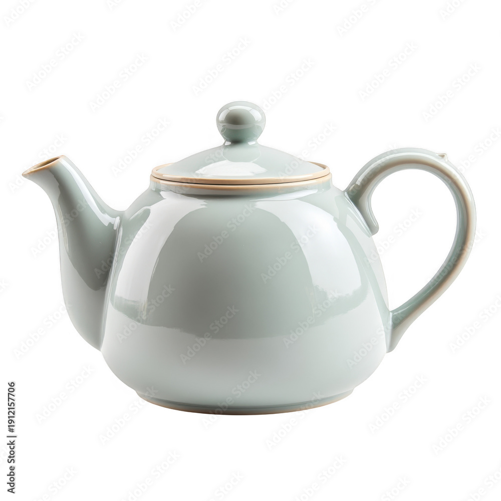Obraz premium A classic white teapot with a brown handle and lid, perfect for a traditional tea time. isolated on transparent background
