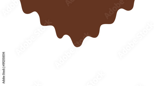 Melted chocolate or syrup drips isolated on a white background. Flowing liquid chocolate border element. A sweet brown syrup or sauce that melts and drips.