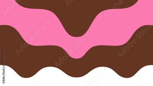 Sweet melting chocolate and pink strawberry icing glaze background. Melted syrup or dripping liquid sauce. Minimalist sweet chocolate and strawberry pink background. Minimalist wavy background.