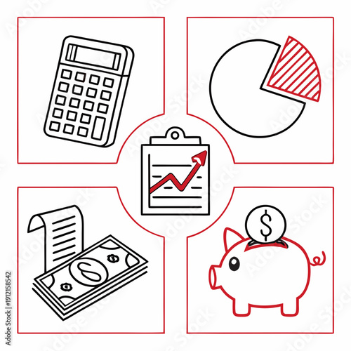Financial planning and management icons Vector