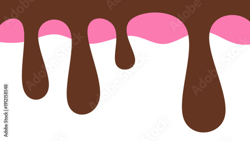 Sweet melting chocolate and pink strawberry icing glaze background. Melted syrup or dripping liquid sauce. Minimalist sweet chocolate and strawberry pink background. Minimalist wavy background.