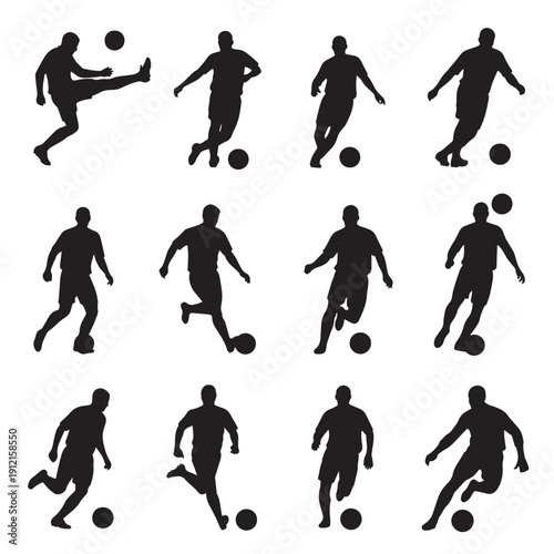 Soccer Player Silhouettes – Action Poses with Ball