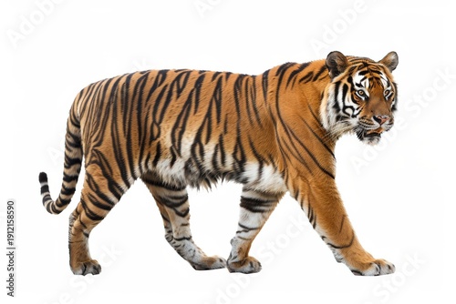 Wallpaper Mural A majestic tiger strides with purpose, its striking stripes a symbol of wilderness, captured in a pristine portrait. Torontodigital.ca