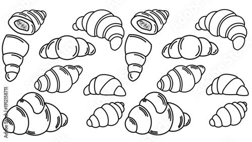 Set of croissant doodle hand drawn. Hand drawn croissant french breakfast, croissant minimal flat icon set, black color and white background. Frame food