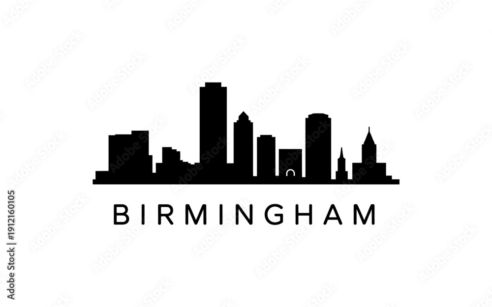 Fototapeta premium Birmingham city skyline silhouette with buildings and text urban landscape