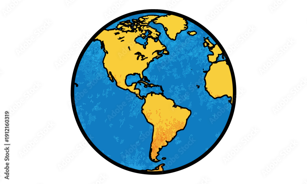 Obraz premium Retro Pop Art Earth Globe Americas View Halftone Vector Icon