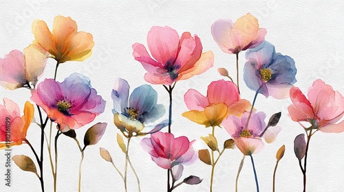 Vibrant Floral Symphony: A captivating display of multi-colored flowers in full bloom. It captures the essence of spring's vibrancy and freshness. 