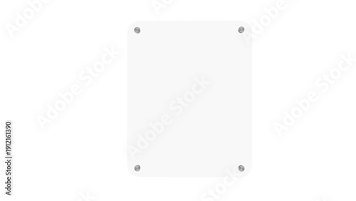 Foto Transparent glass nameplate with metal standoffs and rounded edges, isolated on