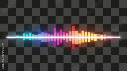 Audio Equalizer Digital Display Visualizer Geometric Bars Glowing Neon Spectrum Multicolored Gradient Dark Illustration