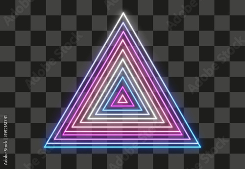 Neon Triangle Nested Geometric Pattern Glowing Retrofuturistic Illustration Pink Blue Gradient Transparent Grid Effect