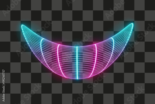 Wireframe Arch Curved Grid Element Glowing Futuristic Retro Wave Cyan Magenta Gradient Isolated Transparent Vector