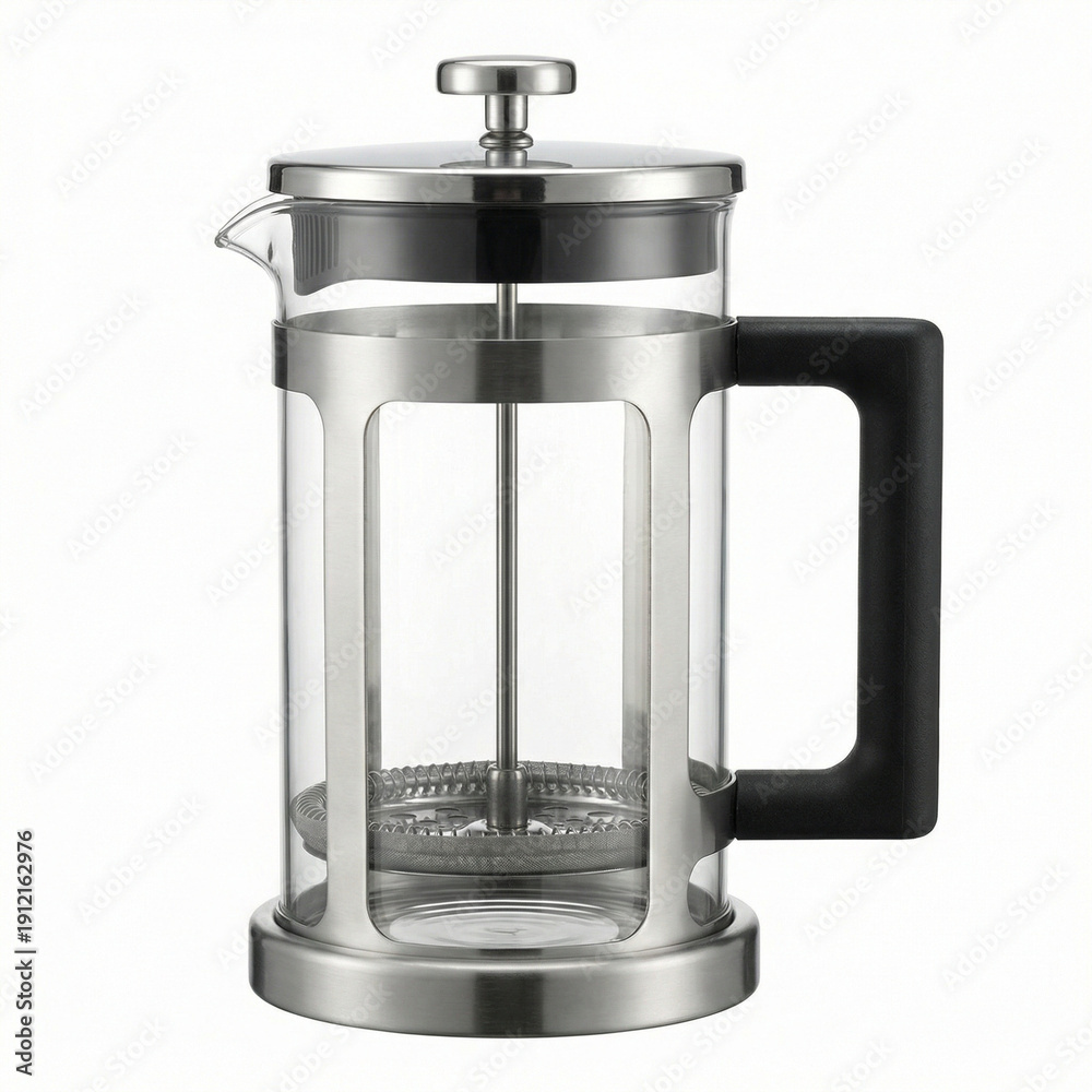 Obraz premium Stainless Steel French Press Isolated, Silver on White, Coffee Maker