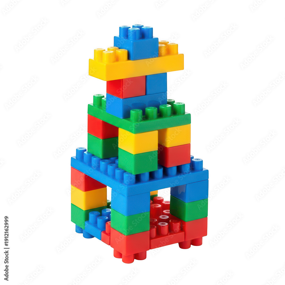Obraz premium Colorful interlocking plastic building blocks stacked creatively