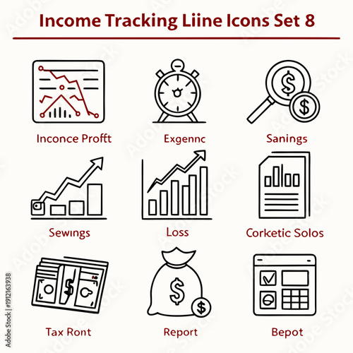 A set of icons related to income tracking and finance Vector