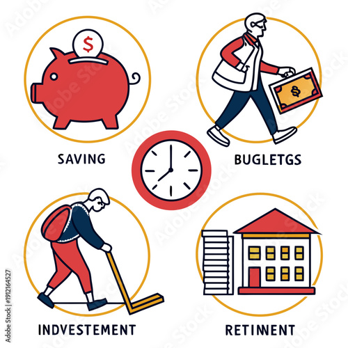 Financial planning icons for saving, investment, retirement, and budgets Vector