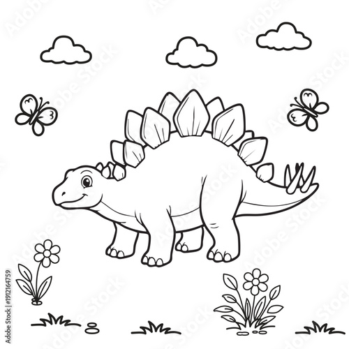 Cute hand drawn dinosaur coloring page for kids fun cartoon dino outline illustration