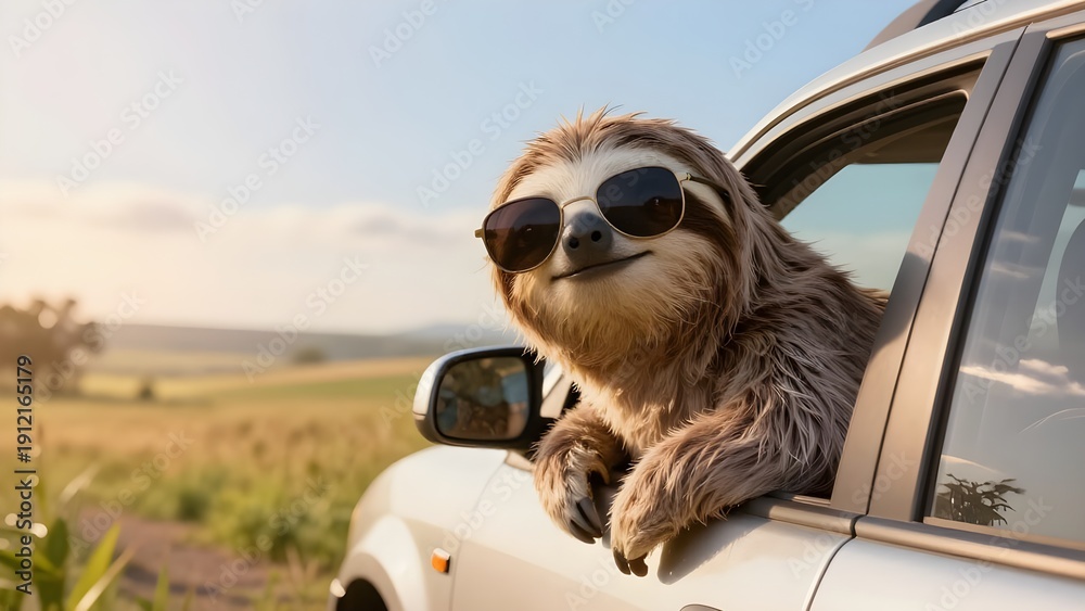 Naklejka premium Sloth in car