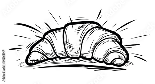 Croissant illustration in hand drawn style with bold lines and white background for bakery advertising
