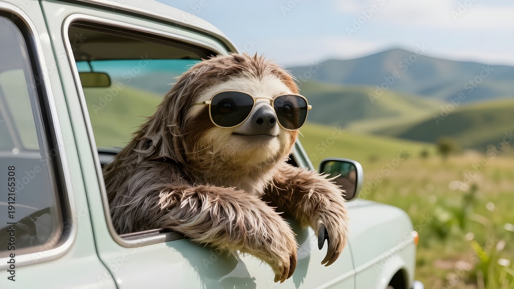 Naklejka premium Sloth in car