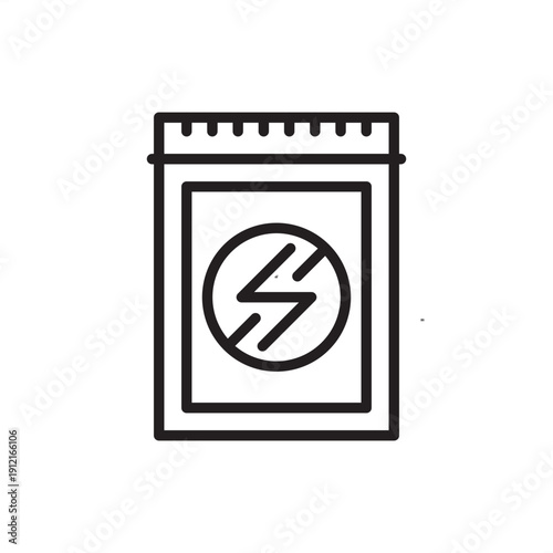 Anti-static bag icon. ESD protection and electronic packaging, representing Faraday cage shielding, static-sensitive device storage, dissipative materials, and semiconductor logistics hardware.