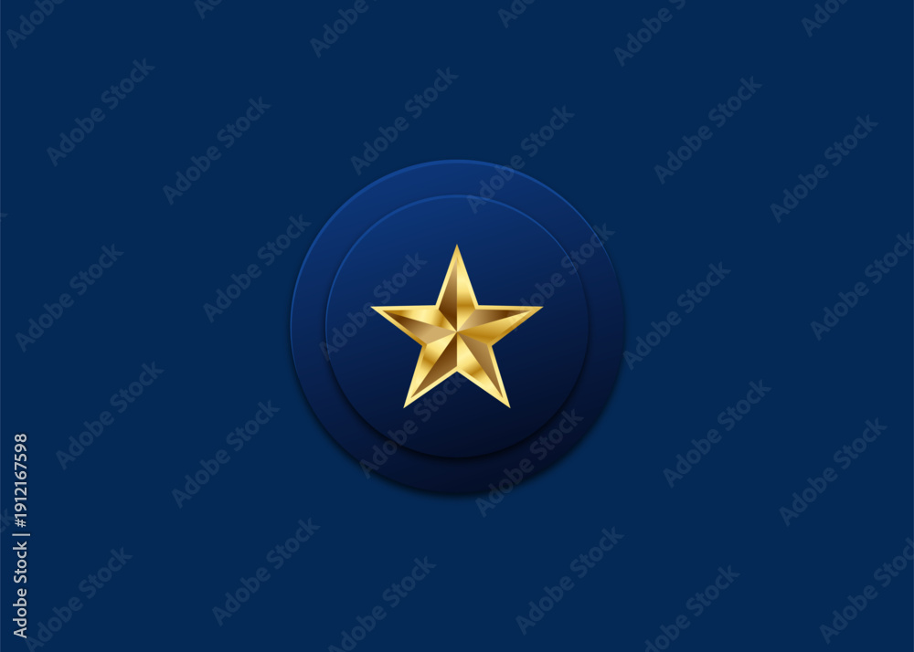 Fototapeta premium Golden Star on Blue Neumorphic Badge