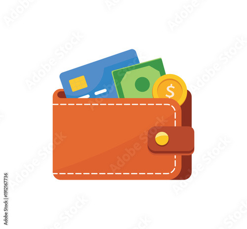 Wallet vector icon. Leather wallet vector illustration. Wallet with money flat icon vector. Money wallet icon