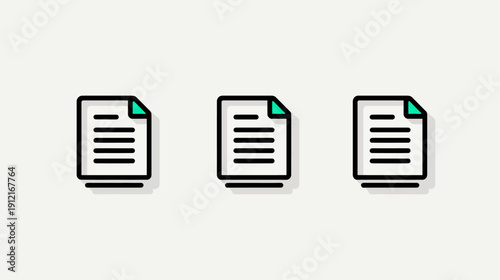 Three minimalist document icons representing digital files, data, paperwork, and reports in a modern outline style.