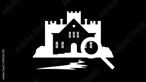 Real Estate Property Search Icon - Home Inspection, House Hunting, Building Investigation Logo Graphic