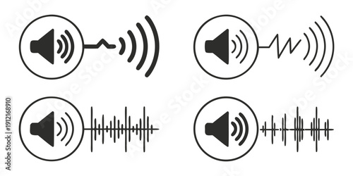 Sound wave and speaker icons in different styles Vector