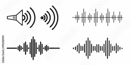 Sound wave patterns and speaker icon on white background Vector