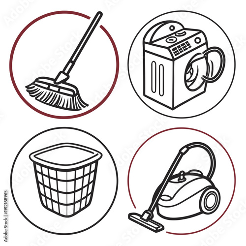 Cleaning tools and appliances for household chores Vector