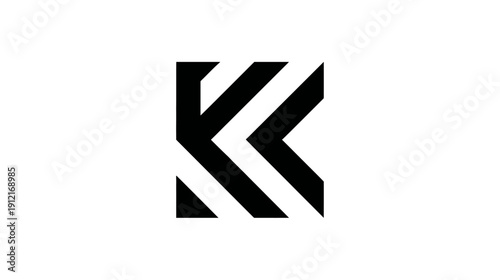 Modern abstract black geometric K letter symbol or chevron pattern. Minimalist graphic design element on white background.