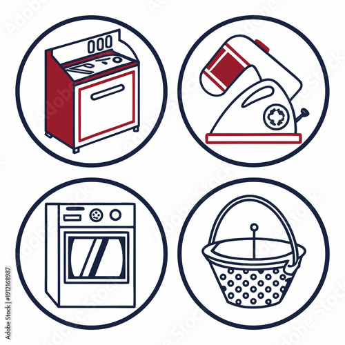 Icons of household appliances and laundry Vector