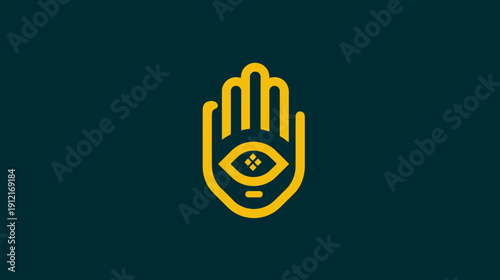 Stylized hand with all-seeing eye icon. Modern minimalist spiritual symbol of protection, good fortune, and mysticism. Vector illustration.