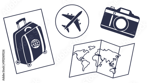 A collection of travel related icons and symbols Vector