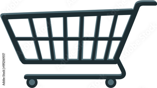 Empty black shopping cart vector illustration for e-commerce, online retail, grocery shopping, consumer purchasing, and store concepts.