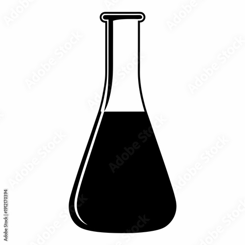 Black and white illustration of an Erlenmeyer flask filled with liquid