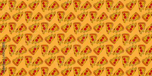 Vibrant and Delicious Pizza Slices Seamless Pattern on a Warm Orange Background for Food-Themed Designs and Playful Culinary Graphics