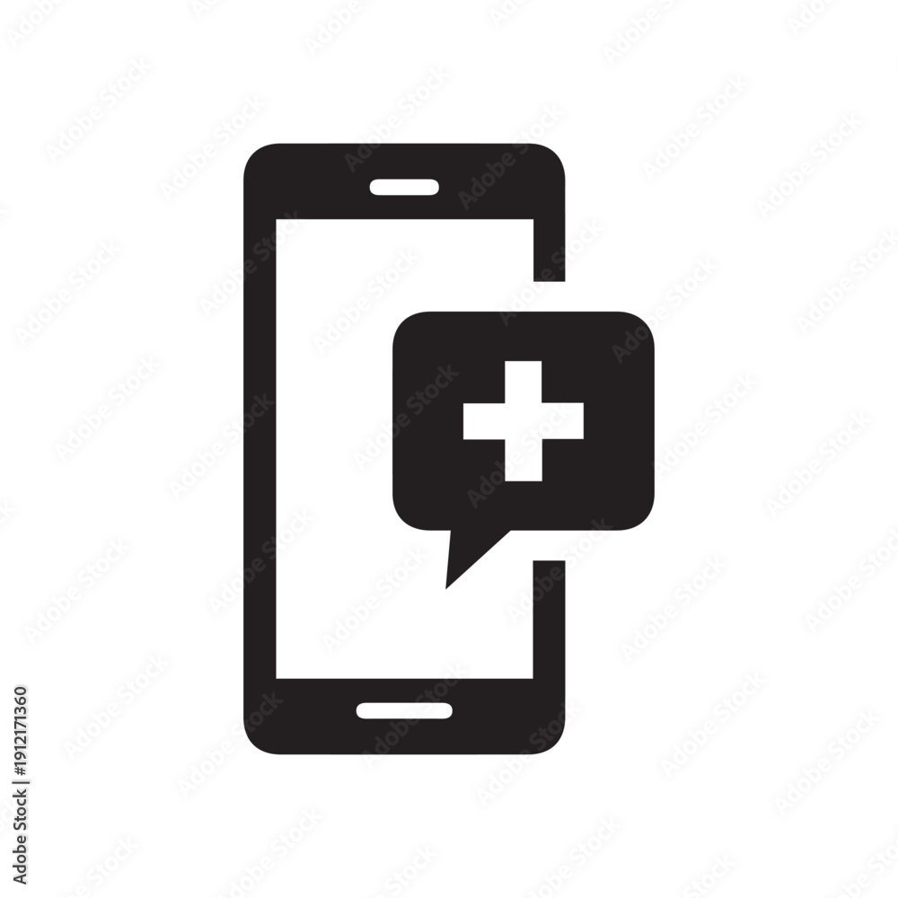 Fototapeta premium Black single medical call line icon, simple online emergency service flat design pictogram, infographic vector for app logo web website button ui ux interface elements isolated on white background