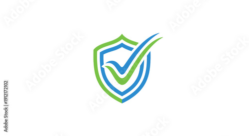 Blue Green Shield with Checkmark Logo.