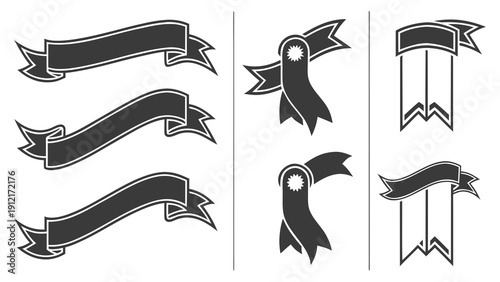 A set of black and white ribbon banners Vector