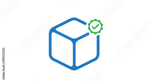 Blue cube with green check mark.
