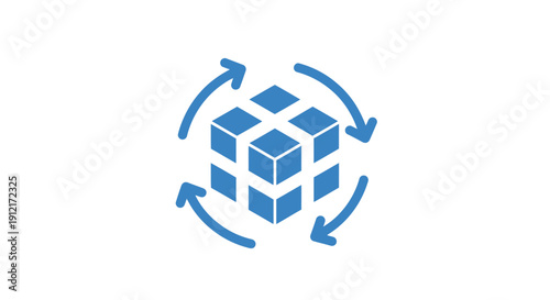 Blue cubes with arrows rotating around.