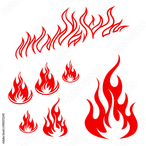 A collection of red flame icons in various sizes and styles Vector
